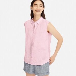 Uniqlo Linen Sleeveless Shirt Sz XS Pink